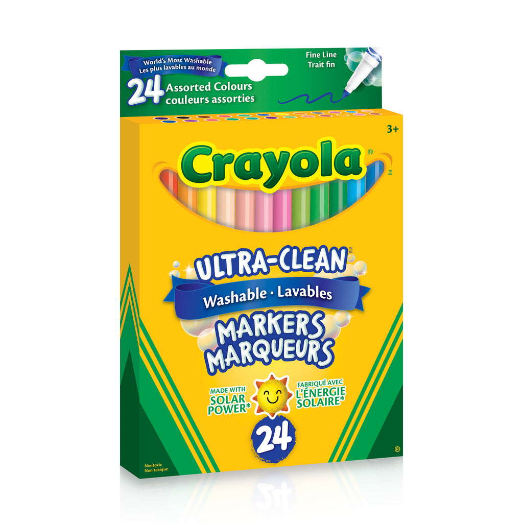 Crayola Ultra-Clean Washable Fine Line Markers, Assorted Colours, 24 Count
