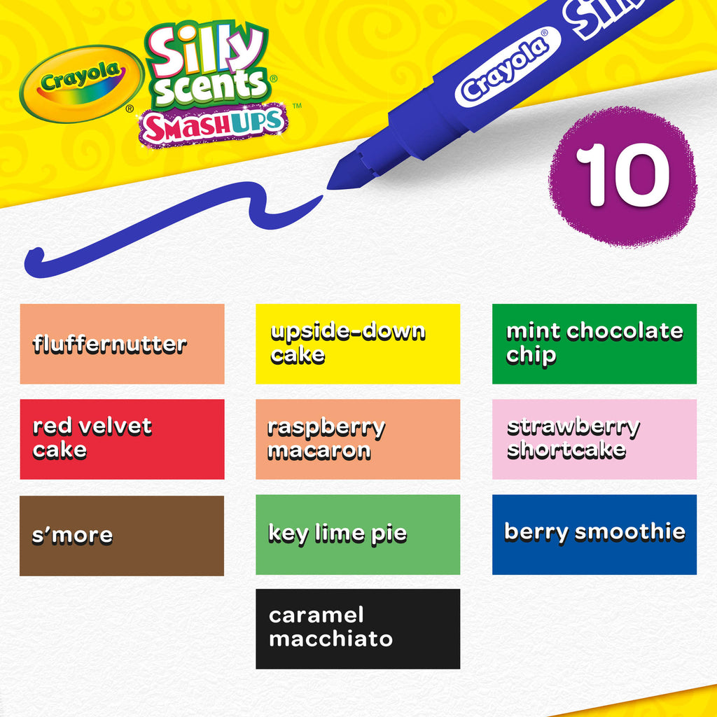 Crayola Silly Scents Smash-Ups Washable Slim Markers, 10 Count