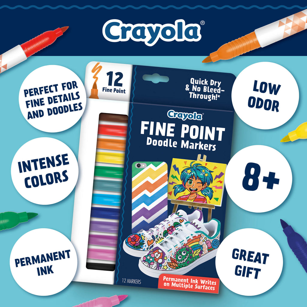 Crayola Fine Point Doodle Markers, 12 Count