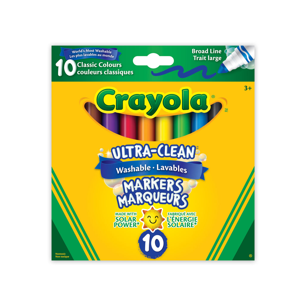 Crayola Ultra-Clean Washable Broad Line Markers, Classic Colours, 10 Count
