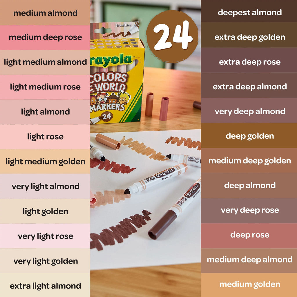 Crayola Colors of the World Skin Tone Broad Line Markers, 24 Count