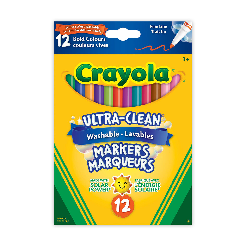 Crayola Ultra-Clean Washable Fine Line Markers, Bold Colours, 12 Count