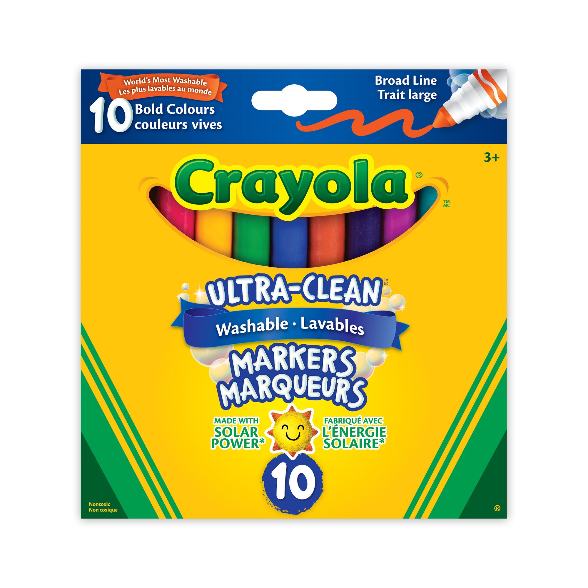 Crayola Ultra-Clean Washable Broad Line Markers, Bold Colours, 10