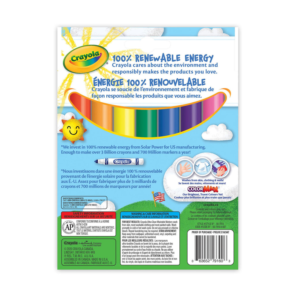 Crayola Ultra-Clean Washable Broad Line Markers, Assorted Colours, 16 Count