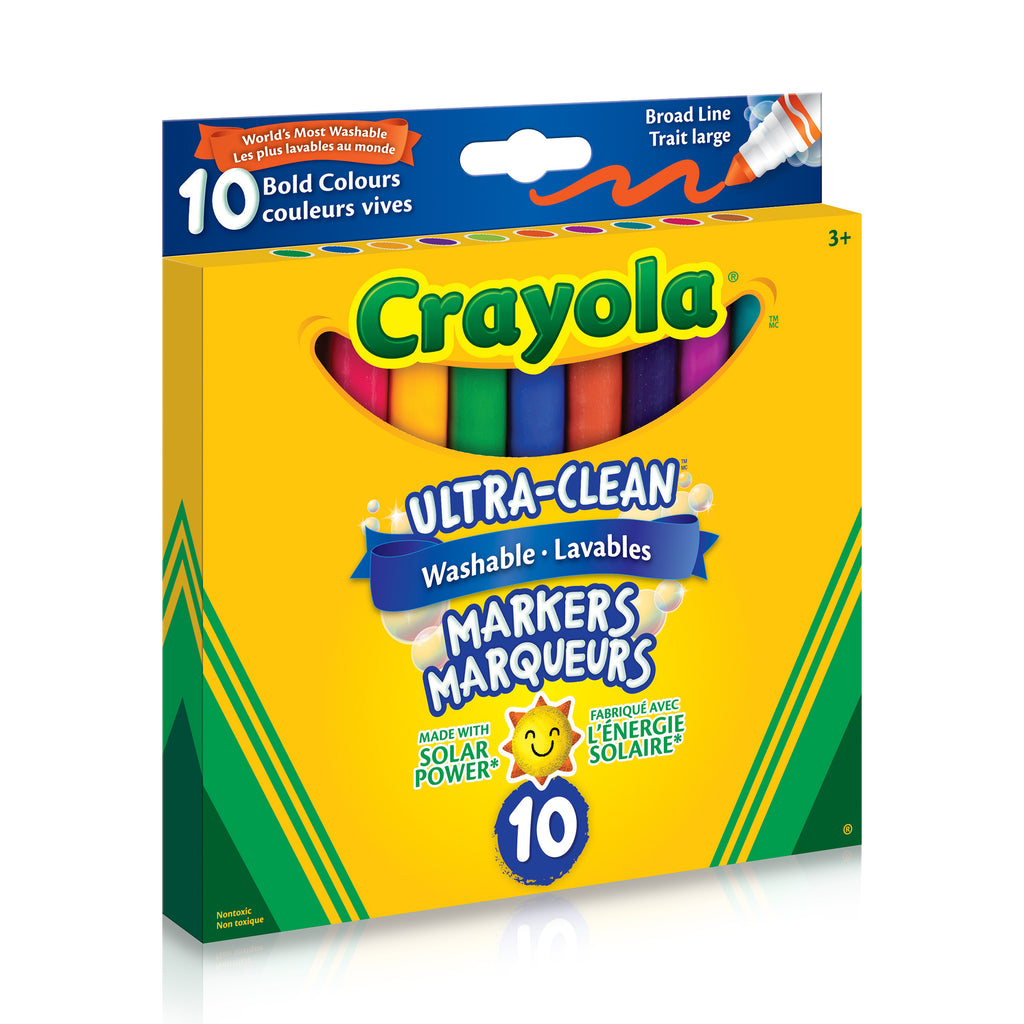 Crayola Ultra-Clean Washable Broad Line Markers, Bold Colours, 10 Count